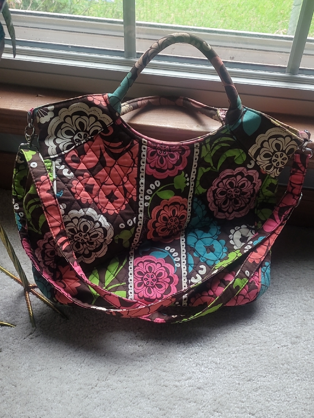 Quilted Floral Tote Bag in Pink, Teal, Green